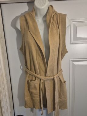 Polo by Ralph Lauren Camel Hooded Sleeveless Knit Vest with Belt